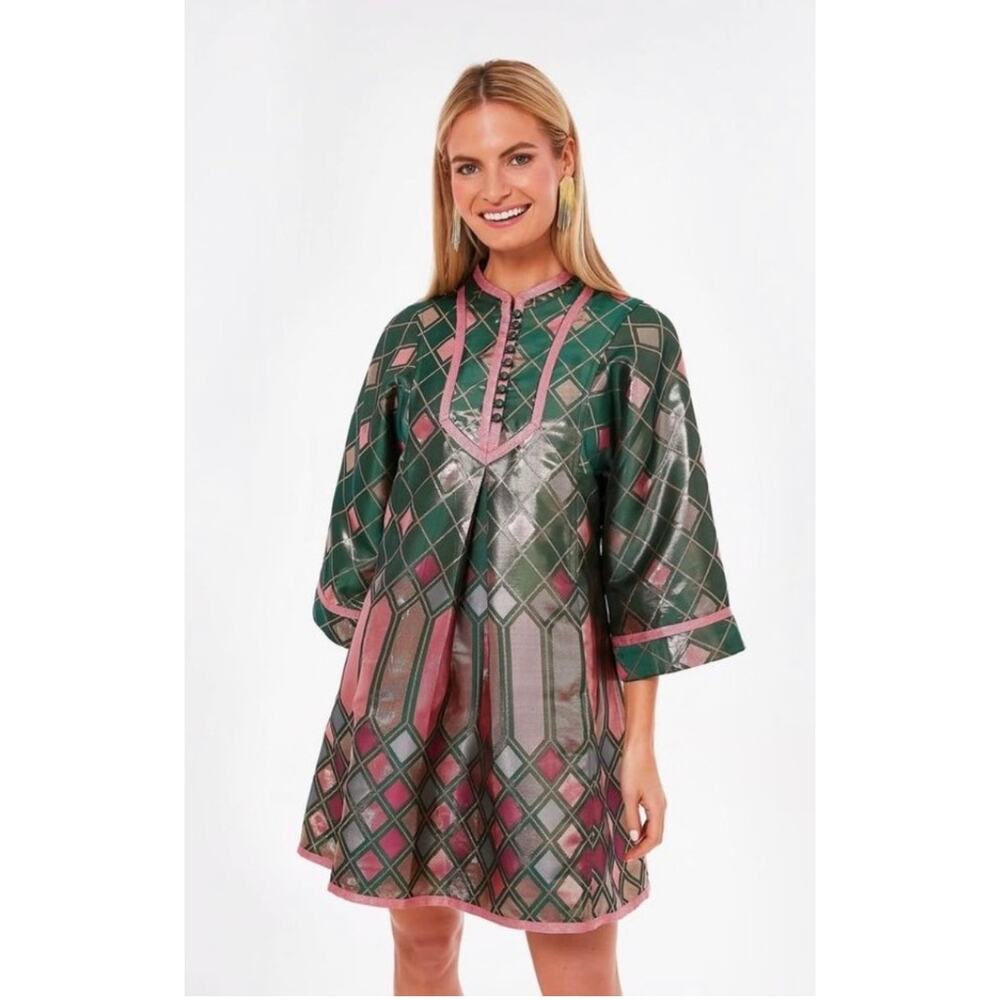 Tuckernuck Metallic Mosaic Indre Dress Sz Large A-Line Mini Bell Sleeve Pockets